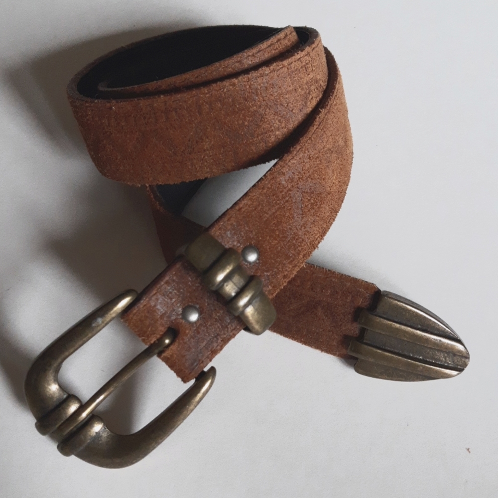 Vintage Tan Leather Belt with Bronze Buckle
